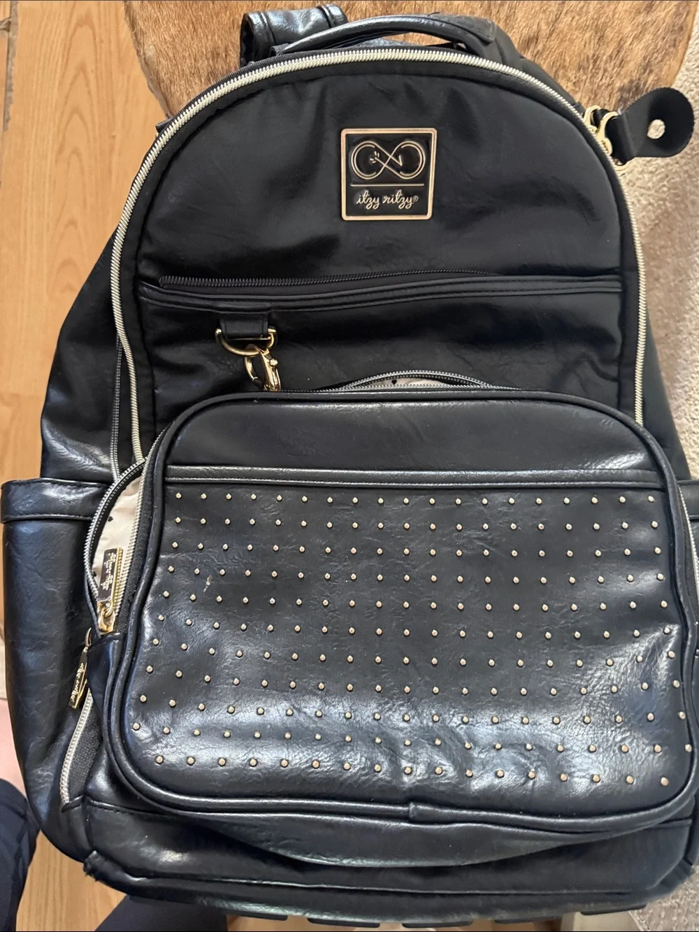 Classic Black Quilted Baby Bag with Embossed Logo